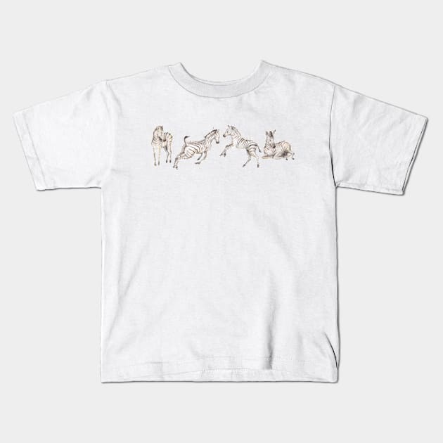 Zebra foals playing Kids T-Shirt by wanderinglaur